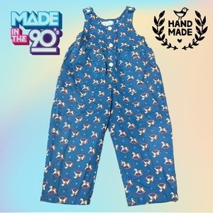 VTG 90's Handmade Maria Ashley Original Blue Rocking Horse Jumpsuit Sz 3/4?